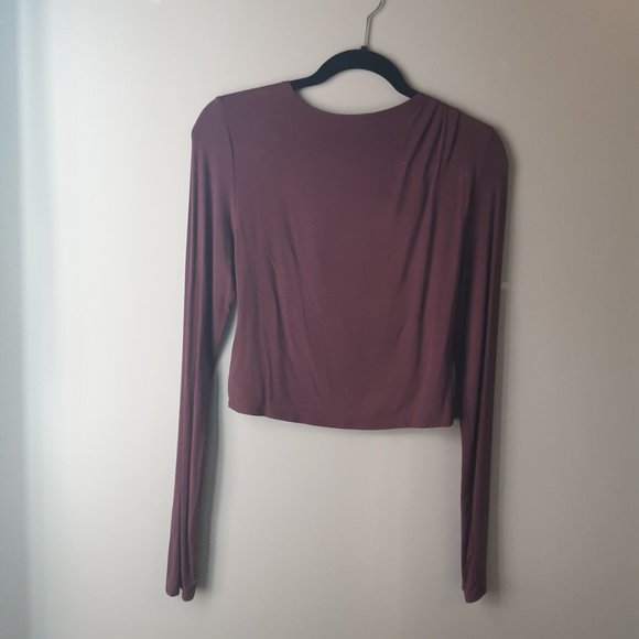 Aritzia Talula Burgundy Faux Wrap Long Sleeve Shirt Size Med. - Picture 6 of 10